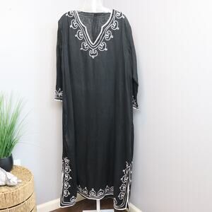 Black Embroidered Tunic Dress Long Sleeve L Boho